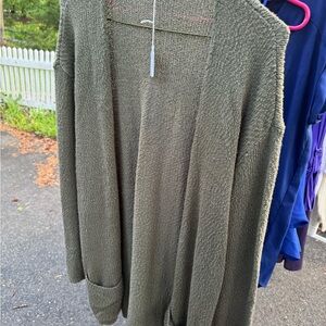Garage Green Cardigan Sweater Lightweight Knit